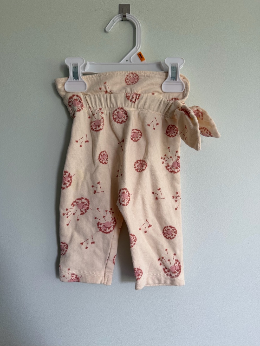 Oliver & Rain Organic Cotton Cream Baby Pants with Dusty Rose Dandelion Print